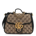 Monogram Azalea Calfskin Matelasse Diagonal Mini GG Marmont Top Handle Shoulder Bag Beige Ebony Black