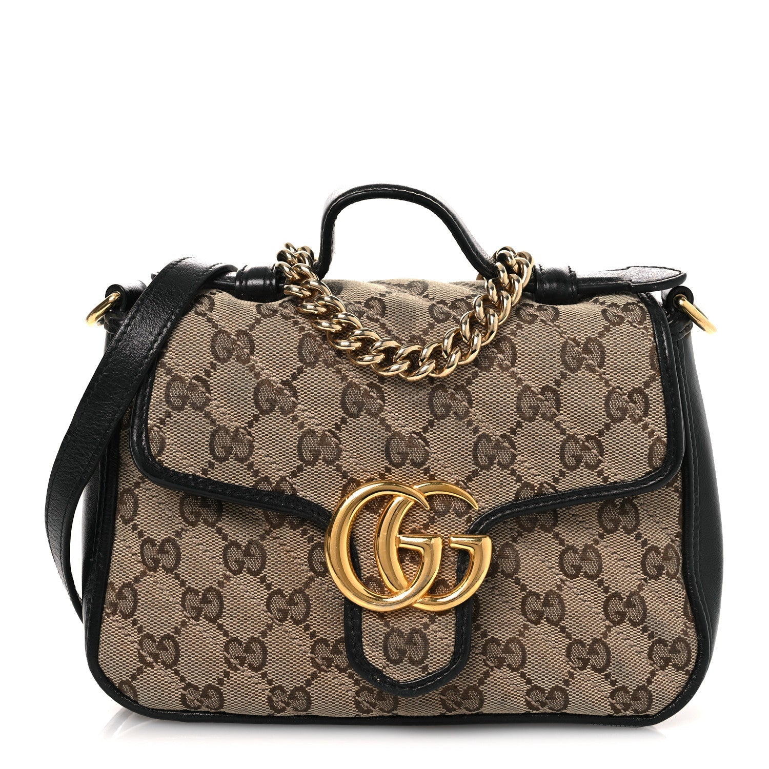 Monogram Azalea Calfskin Matelasse Diagonal Mini GG Marmont Top Handle Shoulder Bag Beige Ebony Black