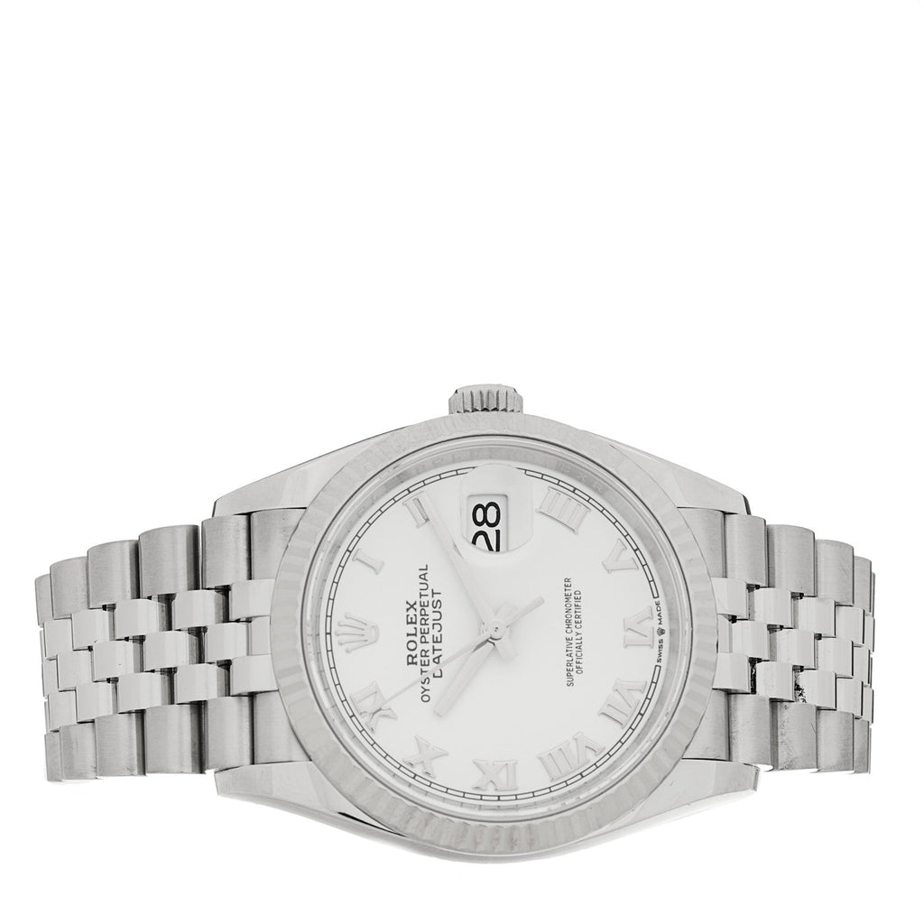 Stainless Steel 18K White Gold 36mm Oyster Perpetual Datejust Watch White Roman 126234