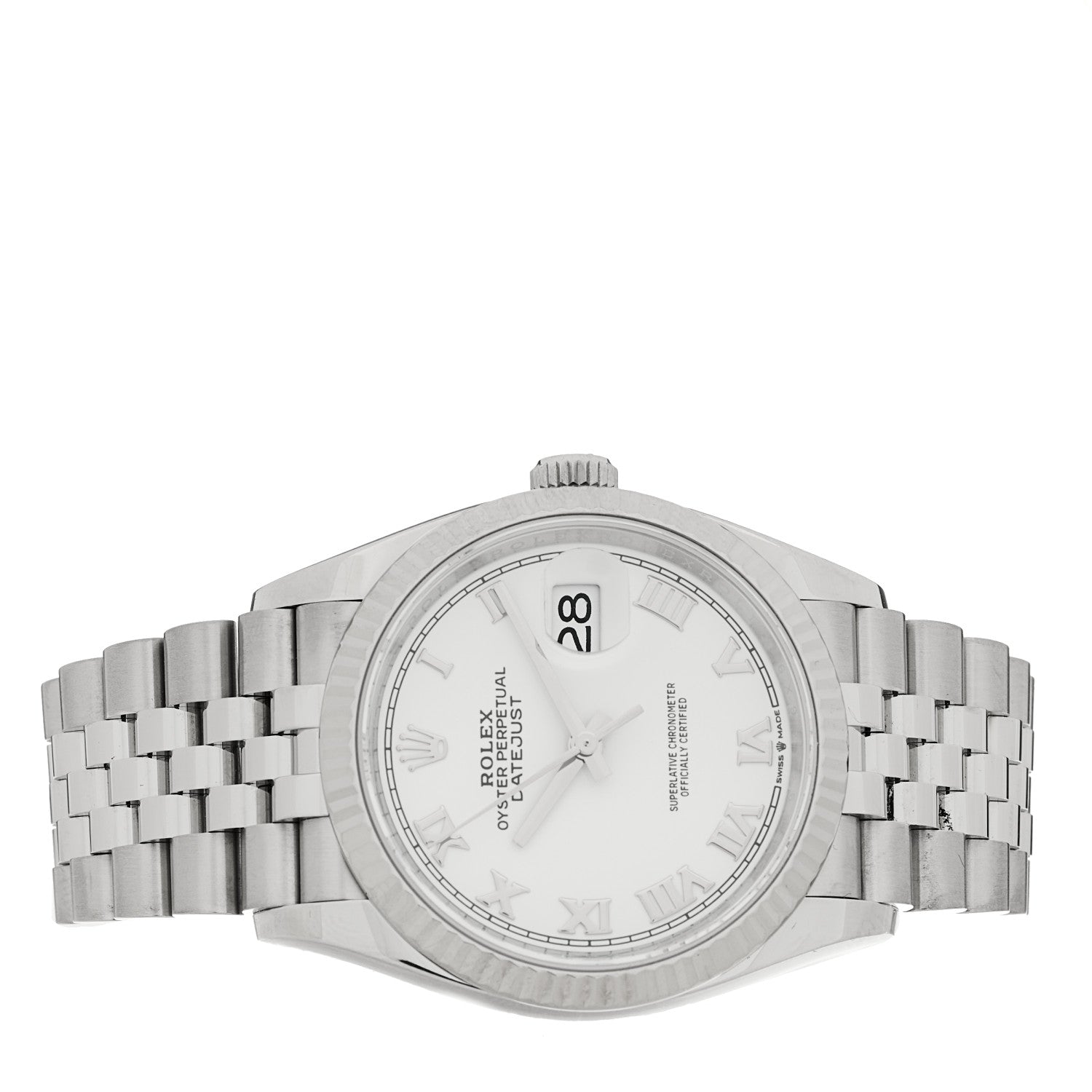 Stainless Steel 18K White Gold 36mm Oyster Perpetual Datejust Watch White Roman 126234