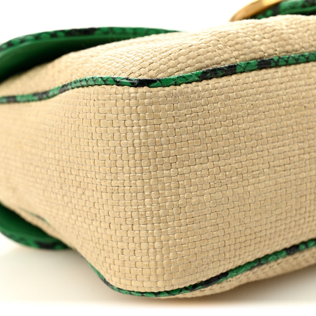 Raffia Elaphe Matelasse Small GG Marmont Shoulder Bag Natural New Shamarock