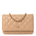Caviar Quilted Wallet on Chain WOC Beige