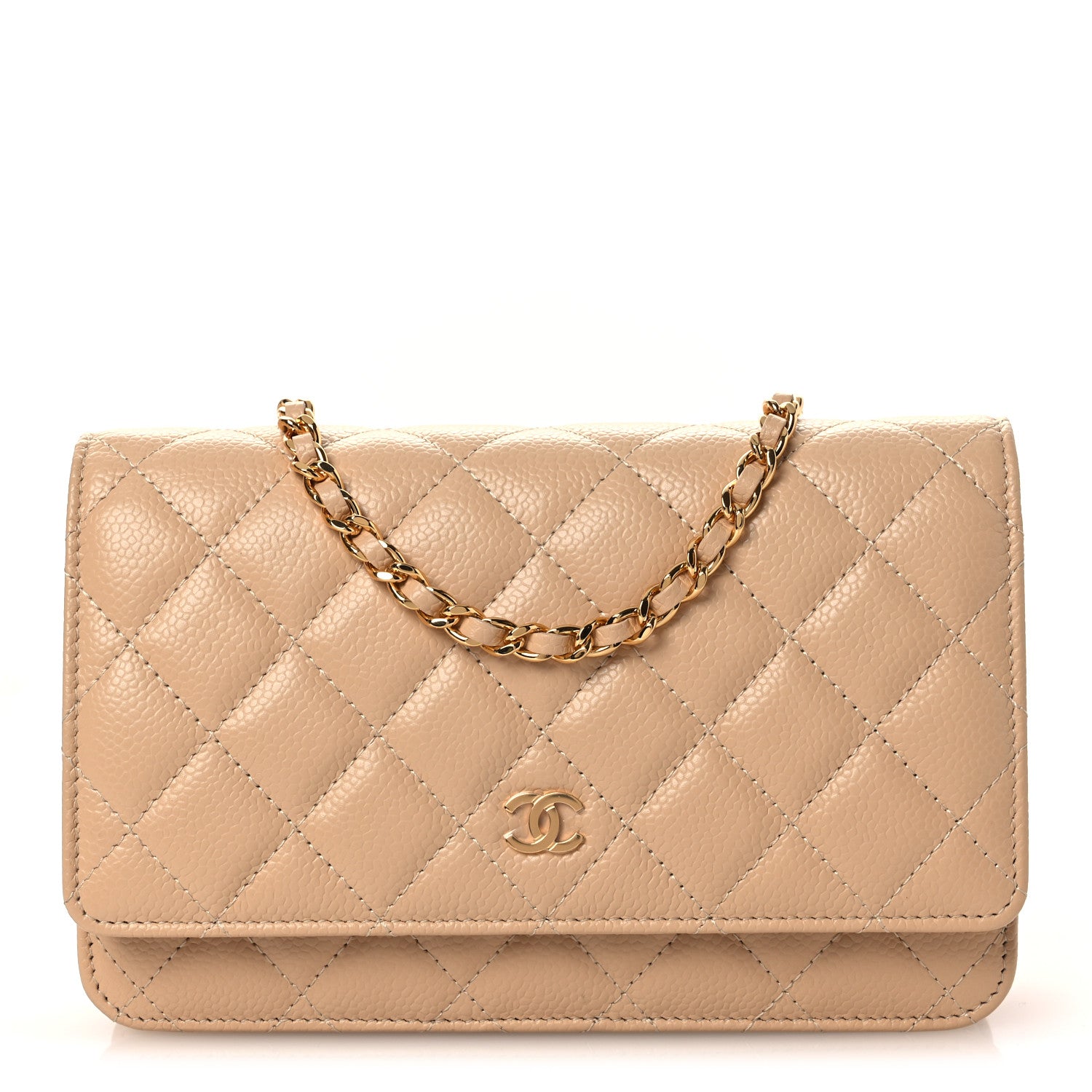 Caviar Quilted Wallet on Chain WOC Beige