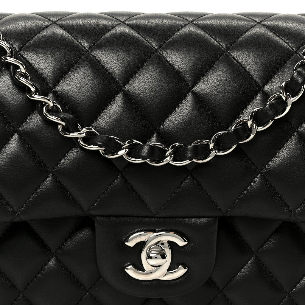 Lambskin Quilted Medium Double Flap Black