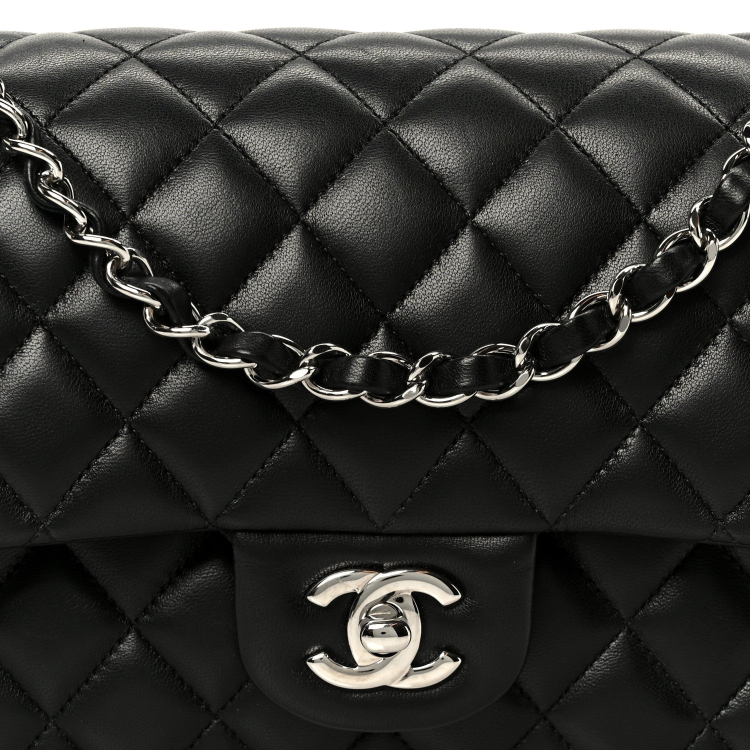 Lambskin Quilted Medium Double Flap Black