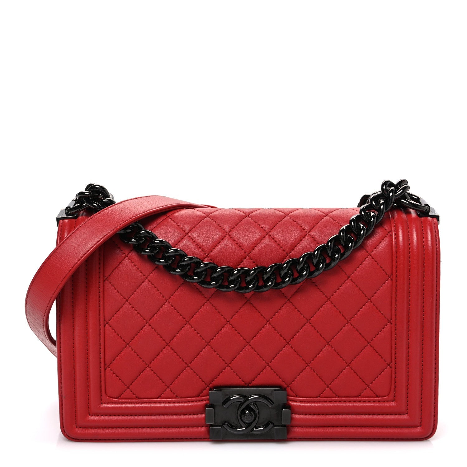 Lambskin Quilted Medium Boy Flap Red