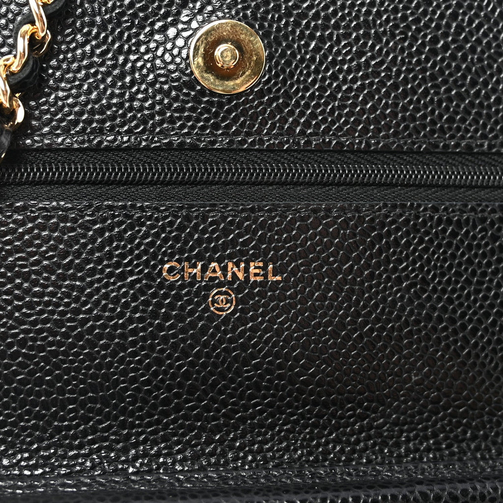 Caviar Quilted Wallet on Chain WOC Black