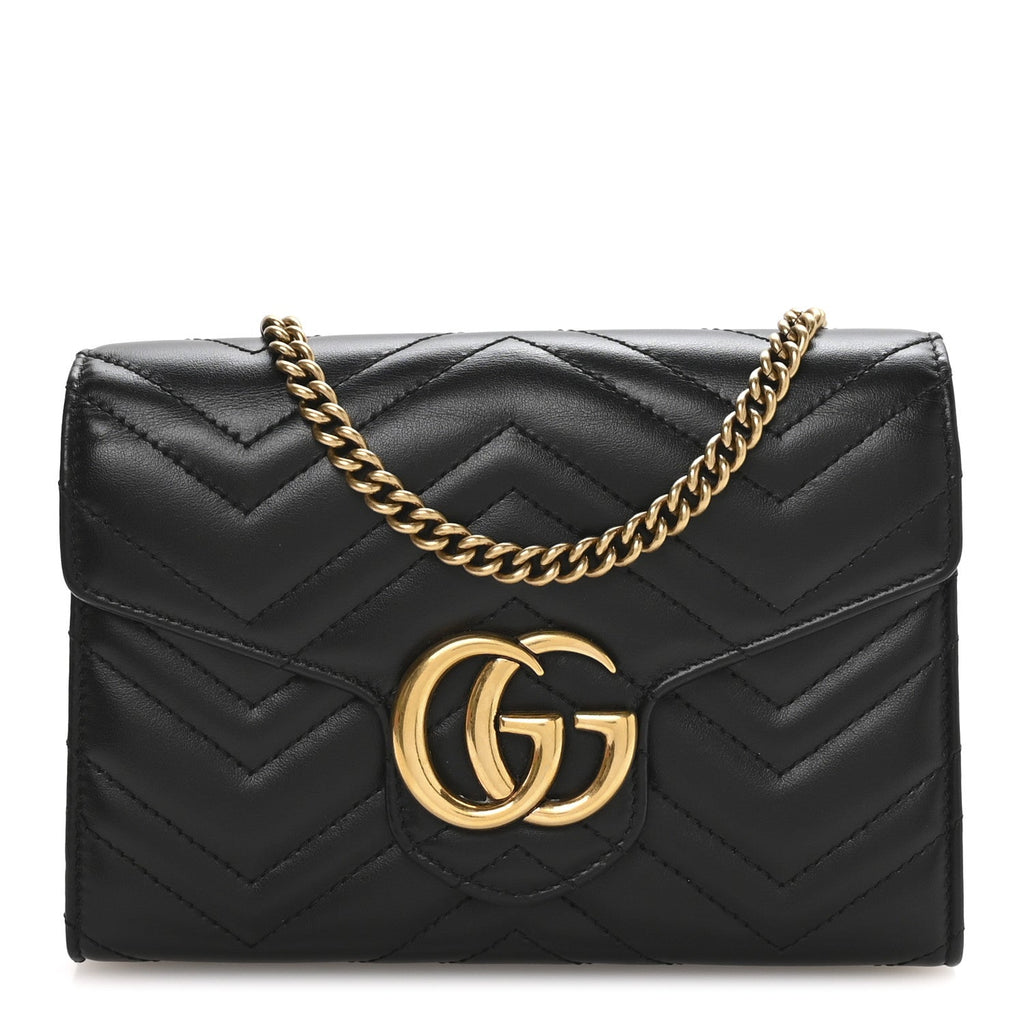 Calfskin Matelasse GG Marmont Chain Wallet Black