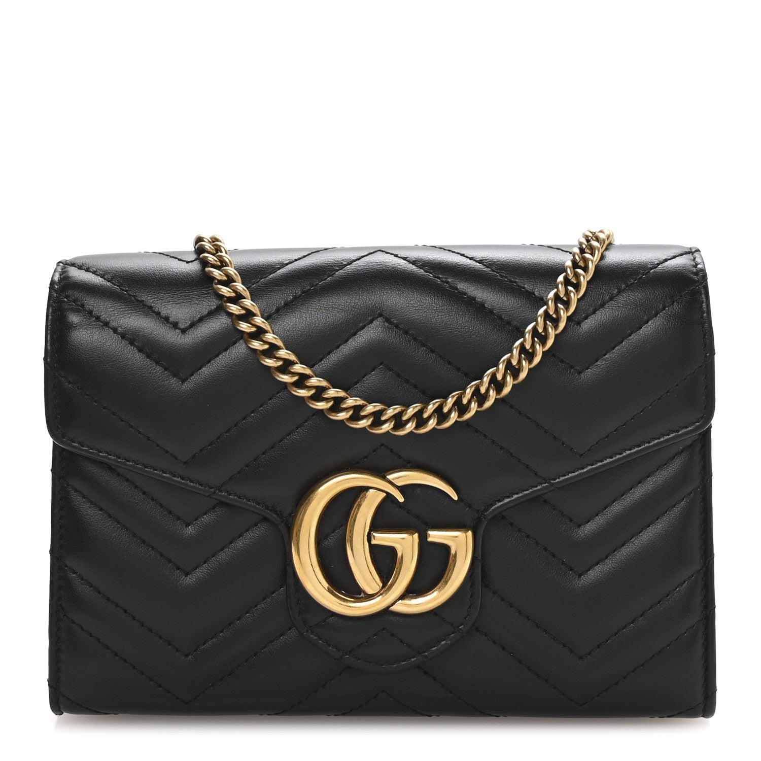 Calfskin Matelasse GG Marmont Chain Wallet Black