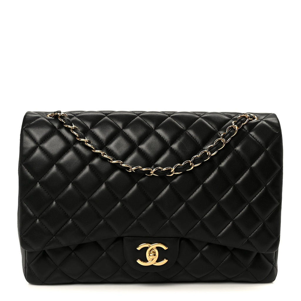 Lambskin Quilted Maxi Double Flap Black