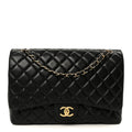 Lambskin Quilted Maxi Double Flap Black