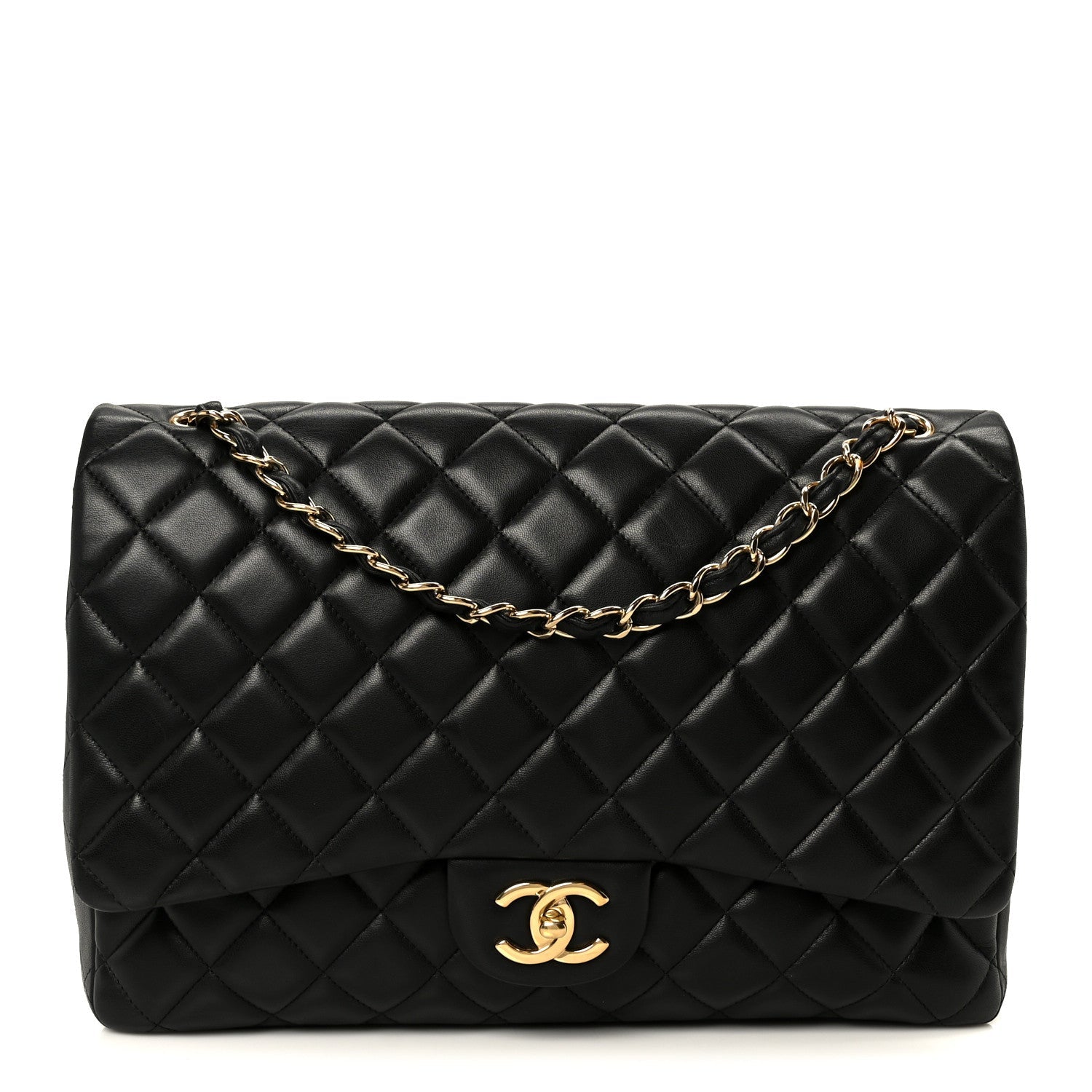 Lambskin Quilted Maxi Double Flap Black
