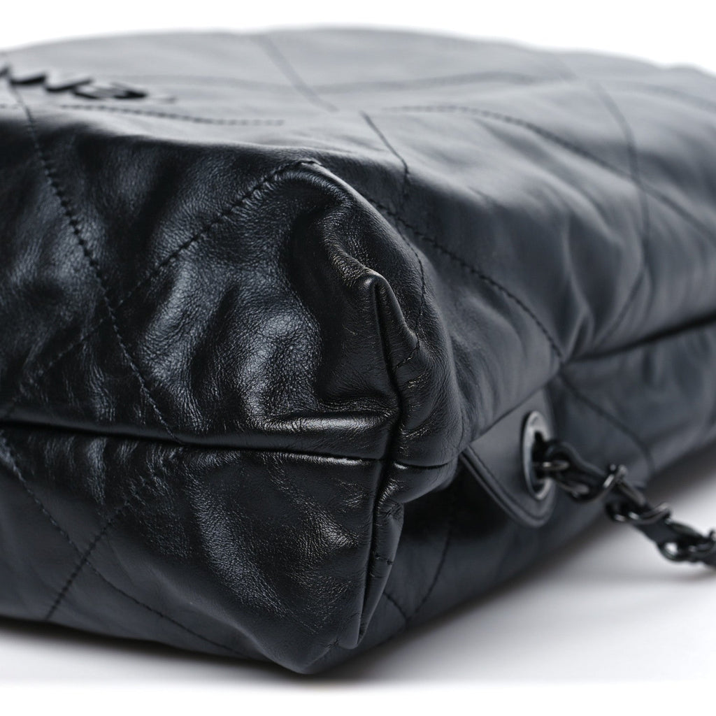 Shiny Calfskin Quilted Chanel 22 Backpack So Black