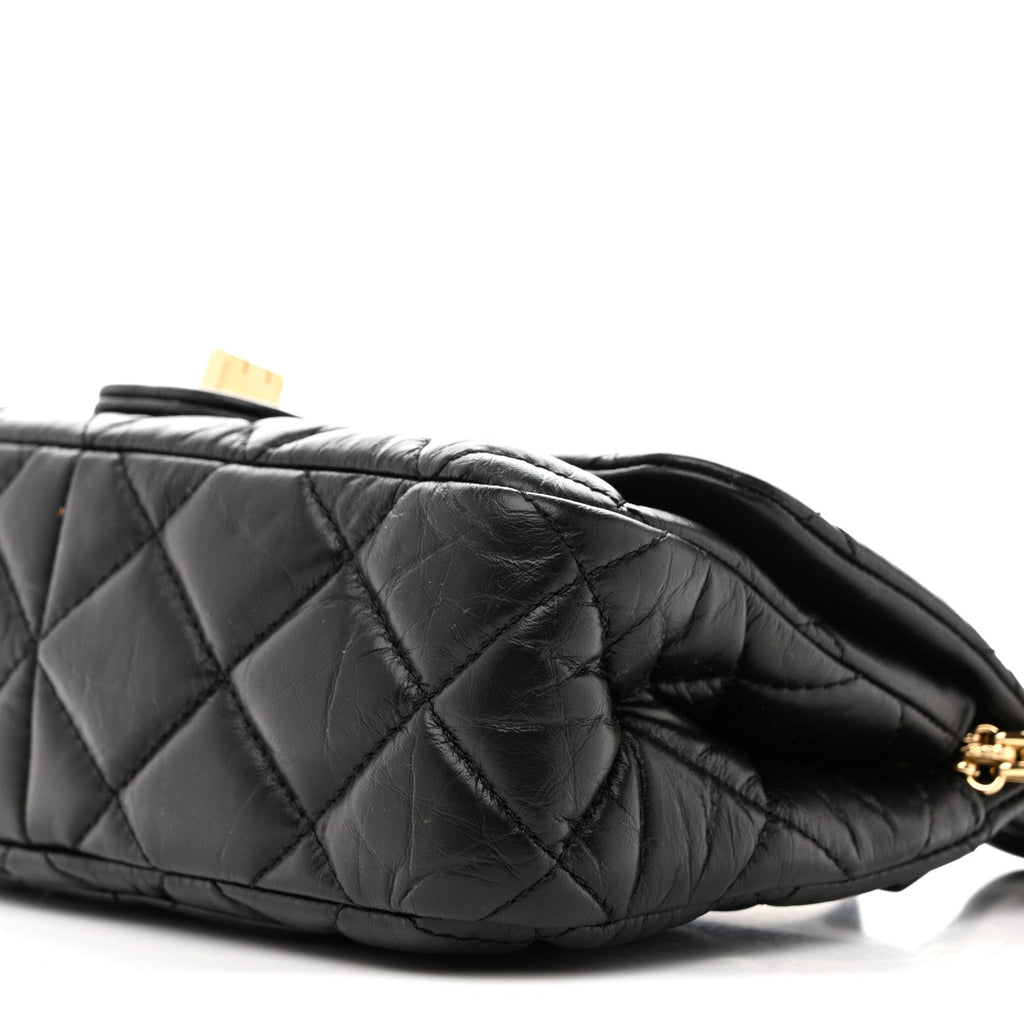 Aged Calfskin Quilted 2.55 Reissue Mini Hanger Flap Black