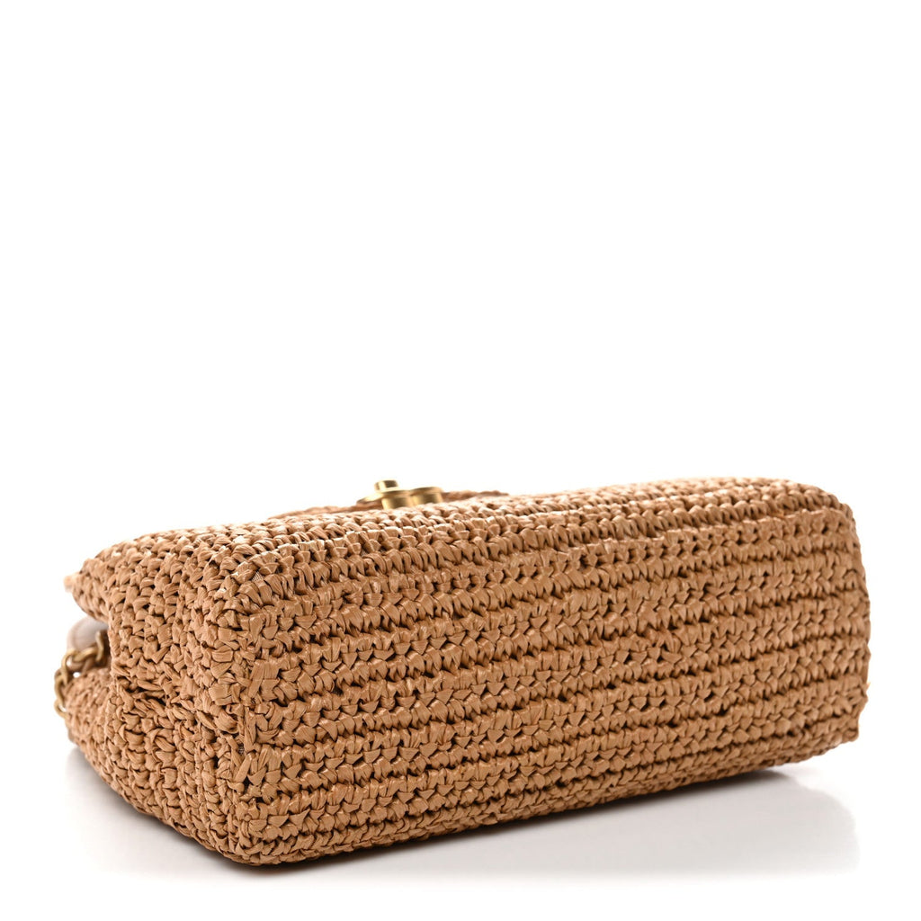 Braided Raffia Nano Kelly Flap Bag Dark Beige
