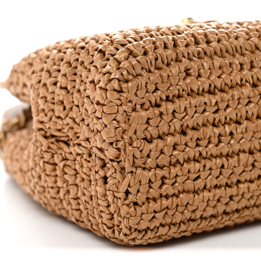 Braided Raffia Nano Kelly Flap Bag Dark Beige