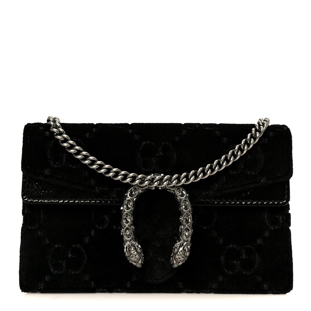Velvet Skipper Crystal GG Monogram Super Mini Dionysus Shoulder Bag Black