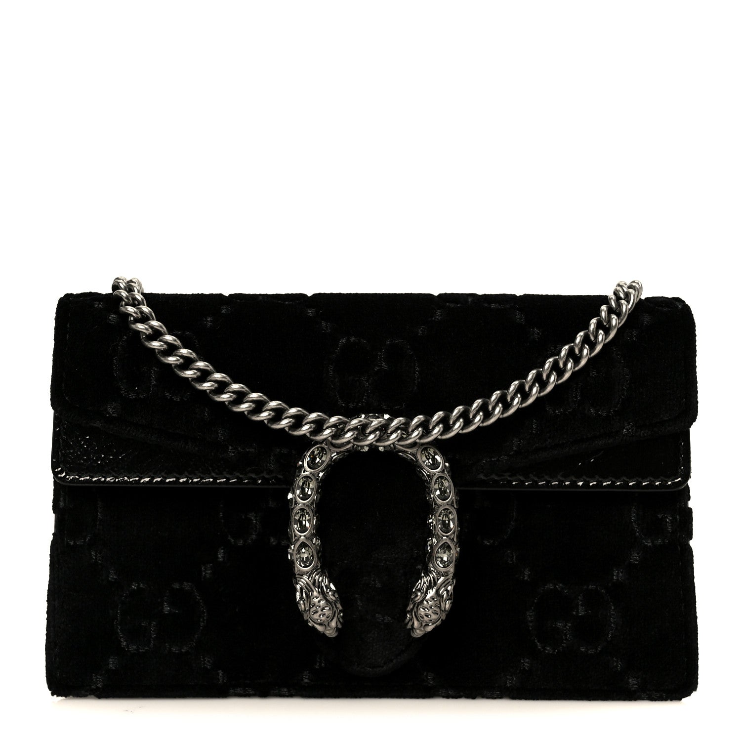 Velvet Skipper Crystal GG Monogram Super Mini Dionysus Shoulder Bag Black