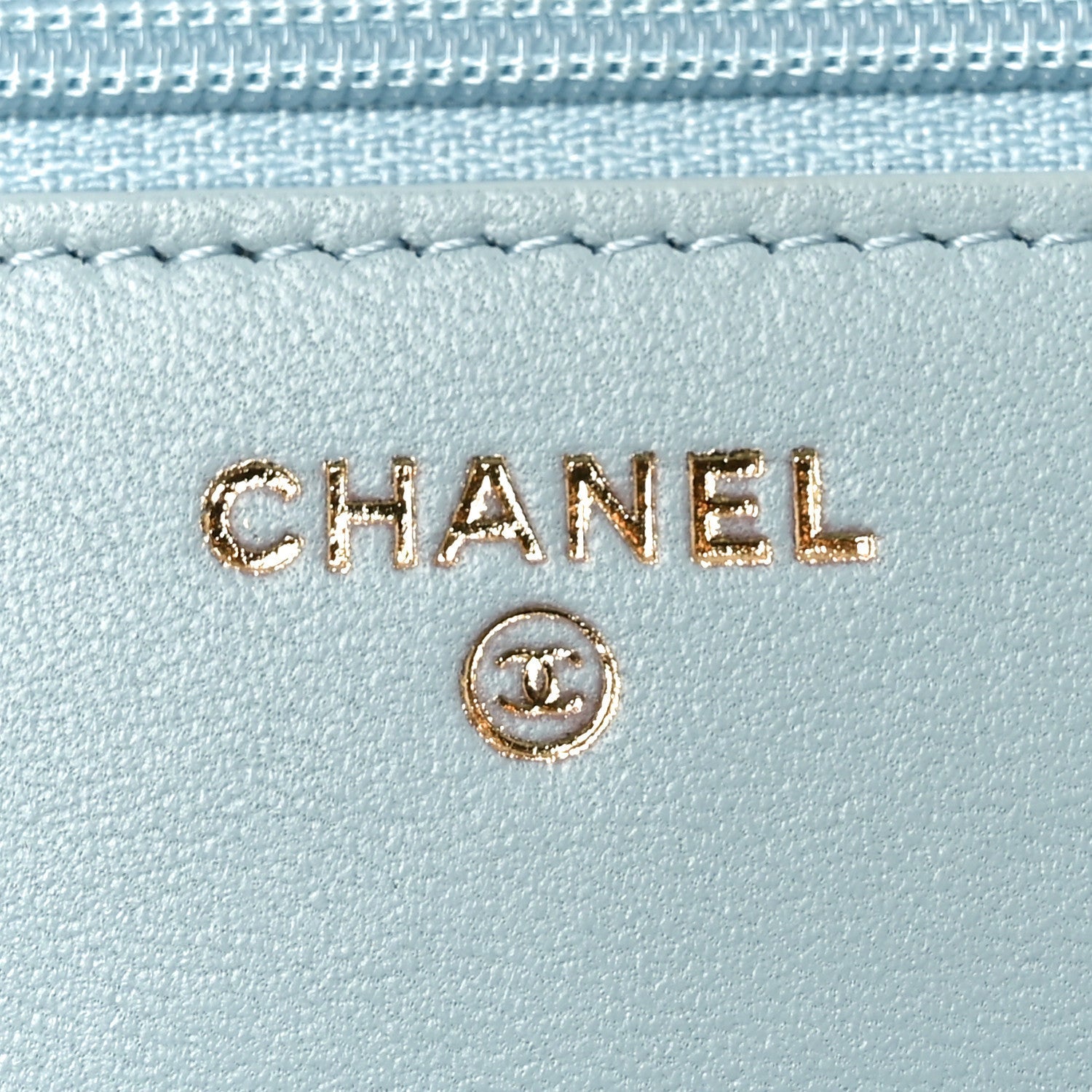 Lambskin Quilted Trendy CC Wallet On Chain WOC Light Blue