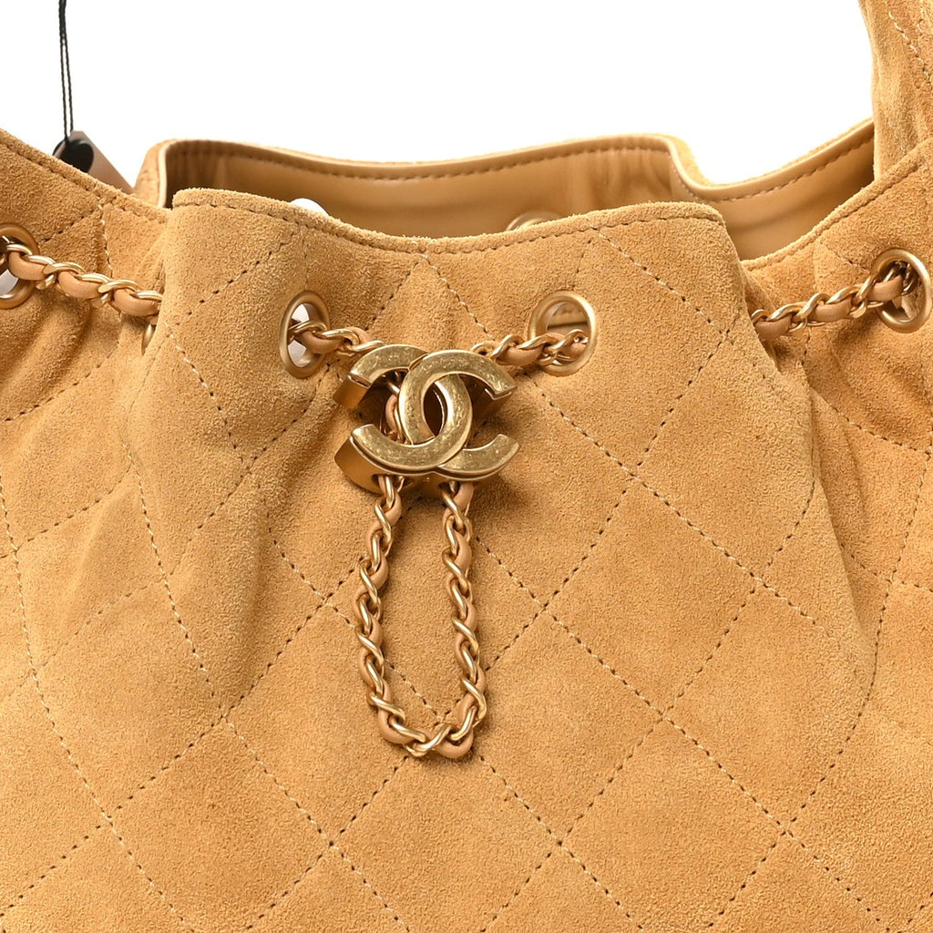 Suede Quilted Small Chanel 25 Handbag Beige