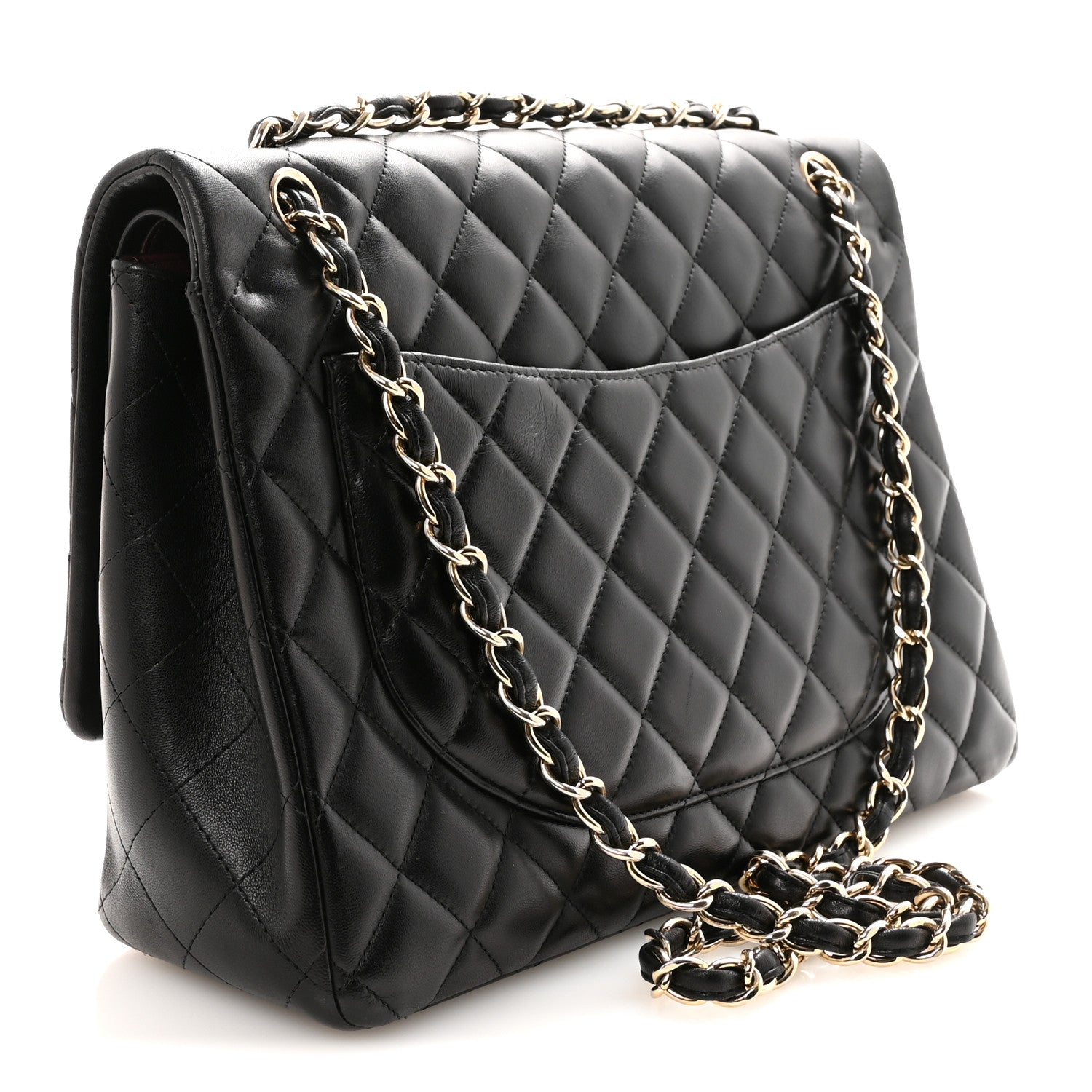 Lambskin Quilted Maxi Double Flap Black