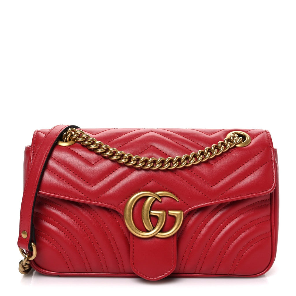 Calfskin Matelasse Small GG Marmont Shoulder Bag Hibiscus Red