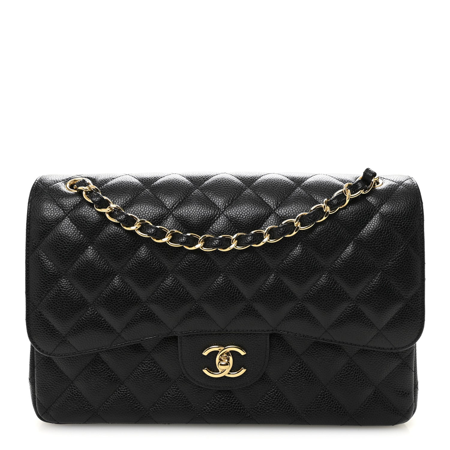 Caviar Quilted Jumbo Double Flap Black