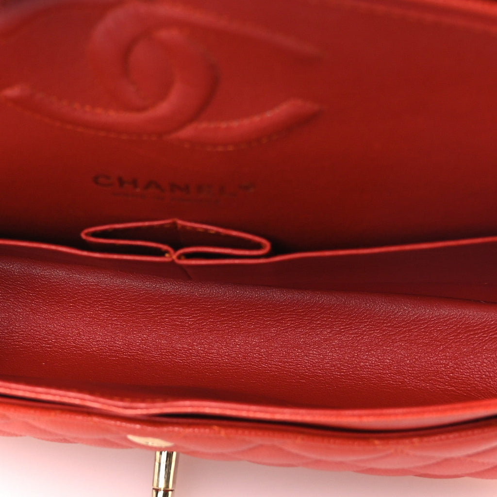 Caviar Quilted Medium Double Flap Light Red