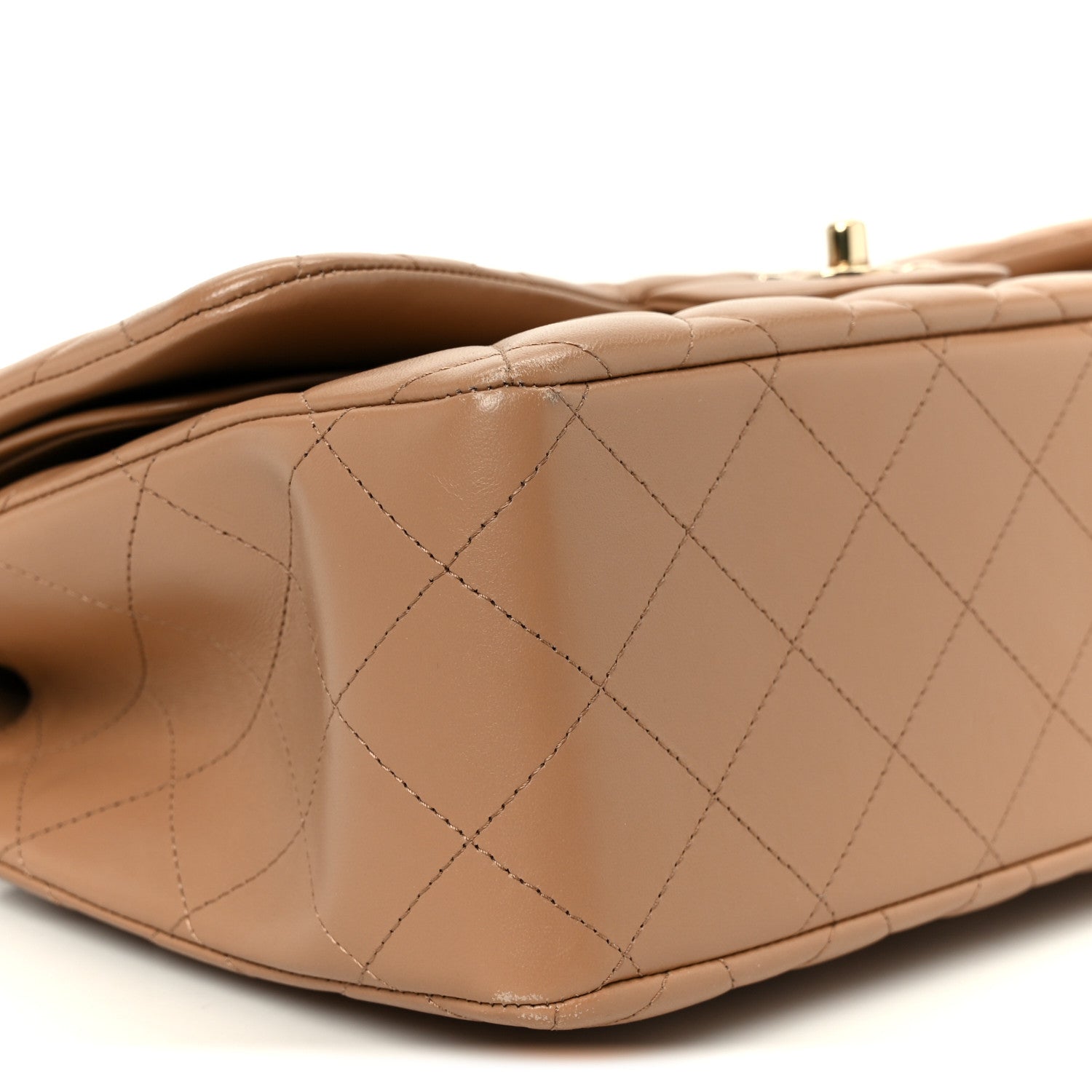Lambskin Quilted Jumbo Double Flap Dark Beige