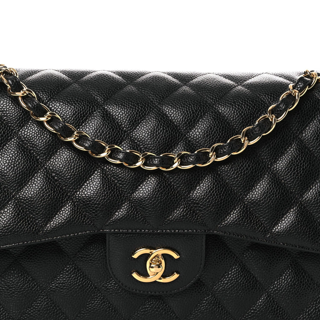 Caviar Quilted Jumbo Double Flap Black