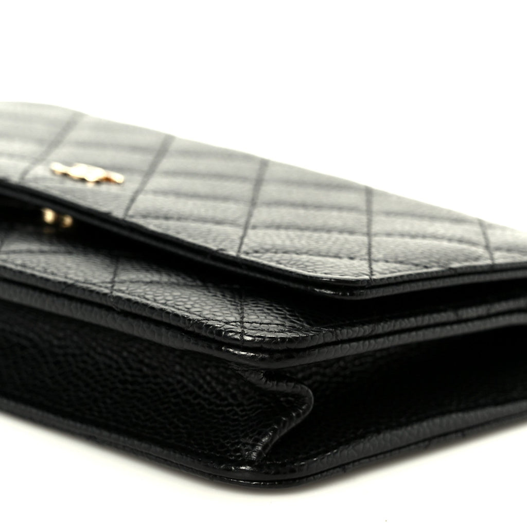Caviar Quilted Wallet on Chain WOC Black