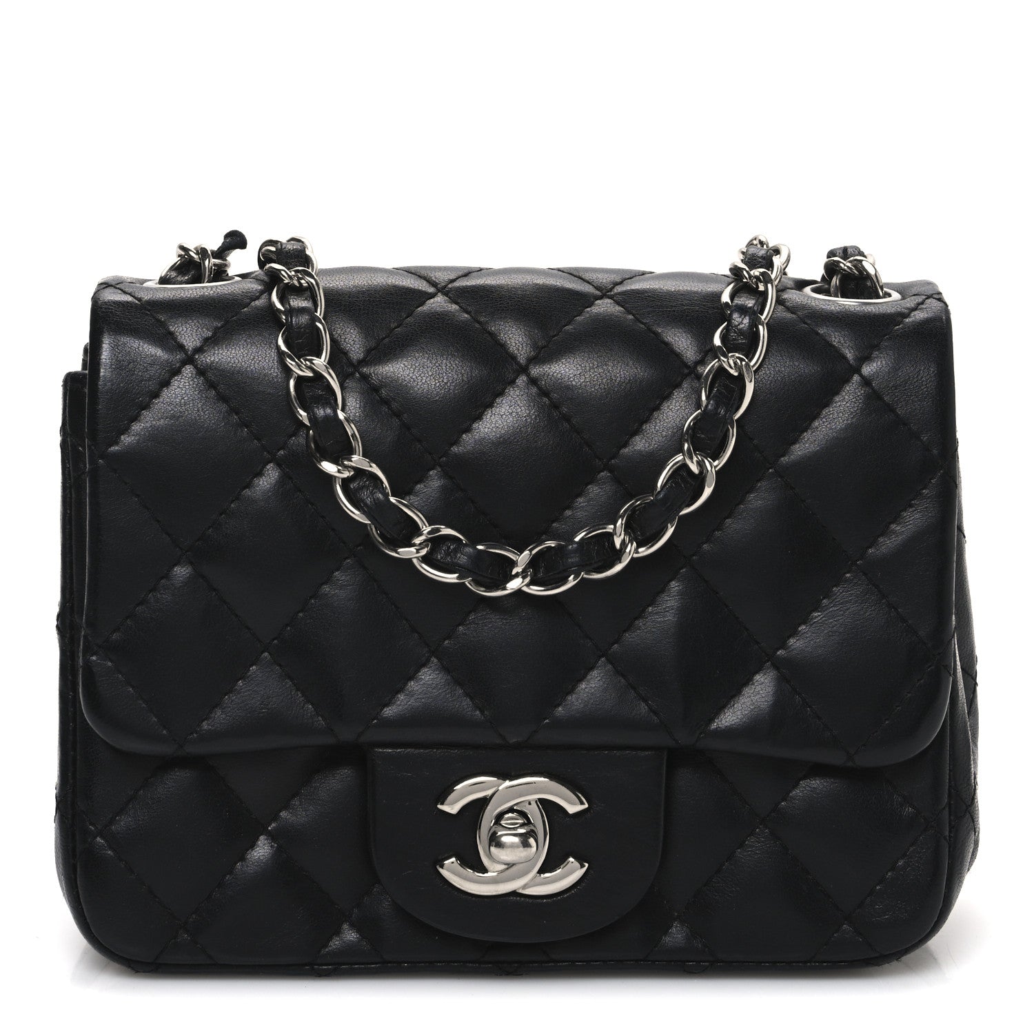Lambskin Quilted Mini Square Flap Black