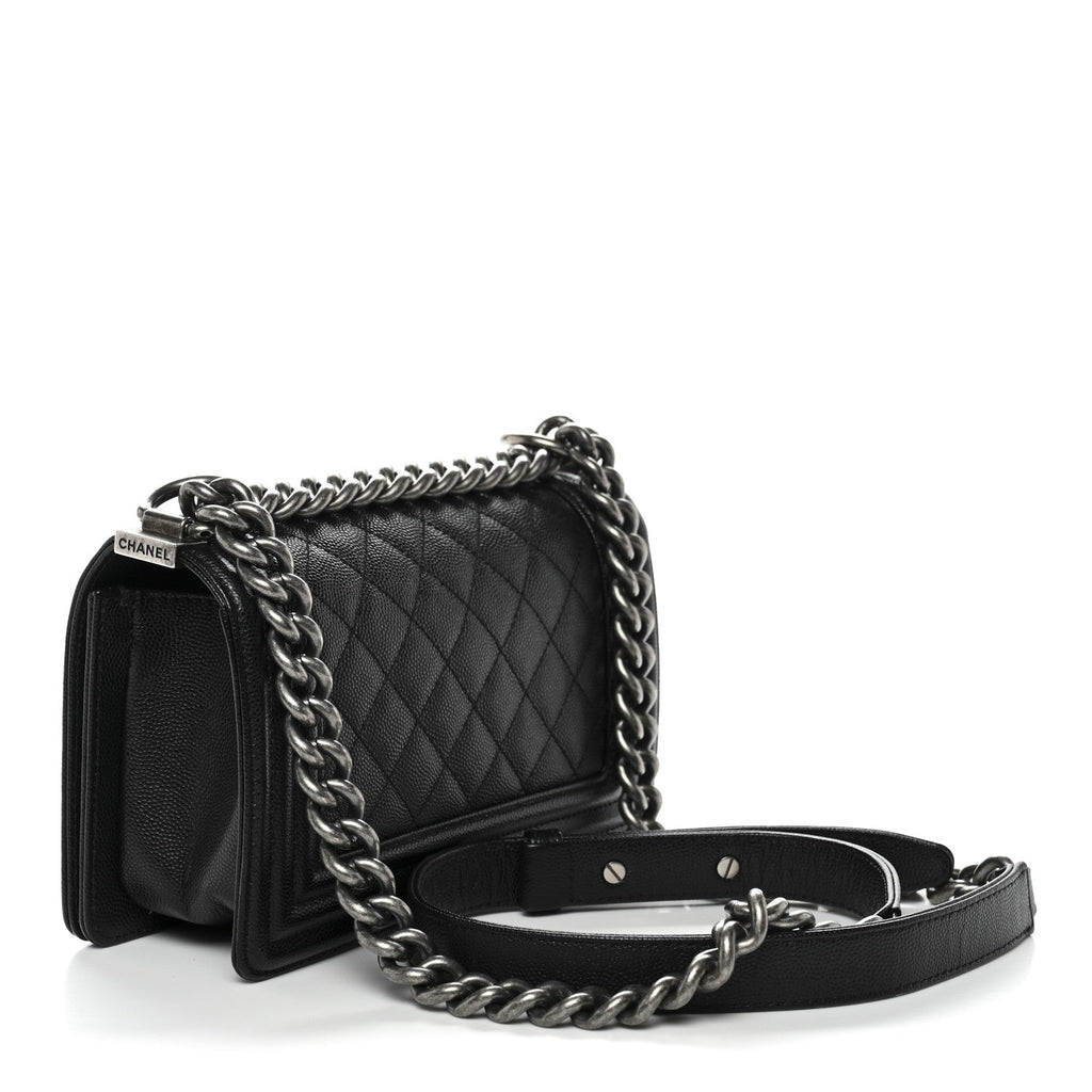 Caviar Quilted Small Boy Flap Black