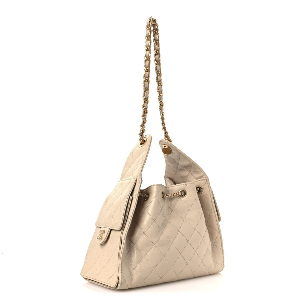 Caviar Quilted Small Chanel 25 Handbag Beige