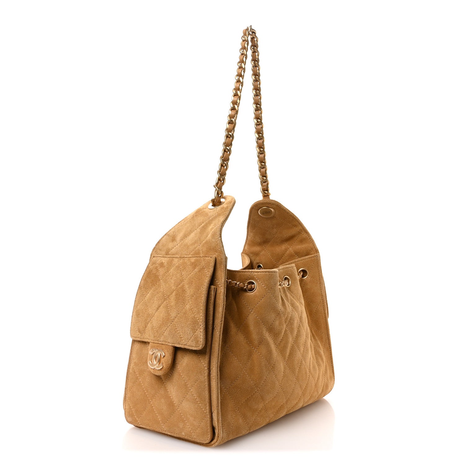 Suede Quilted Small Chanel 25 Handbag Beige