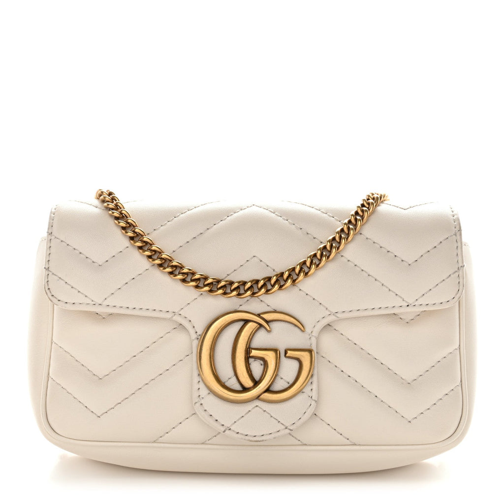 Calfskin Matelasse Super Mini GG Marmont Shoulder Bag White