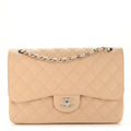 Caviar Quilted Jumbo Double Flap Beige Clair