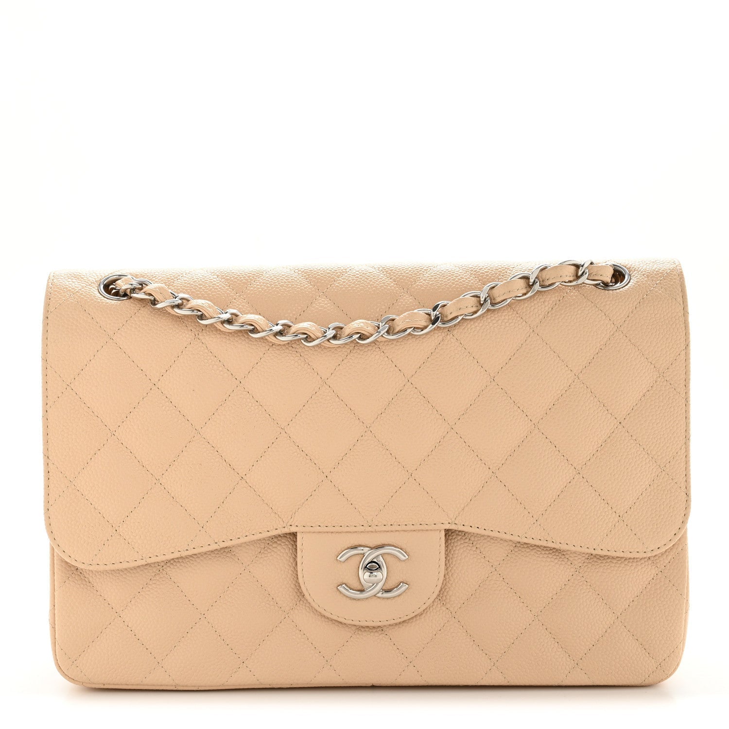 Caviar Quilted Jumbo Double Flap Beige Clair