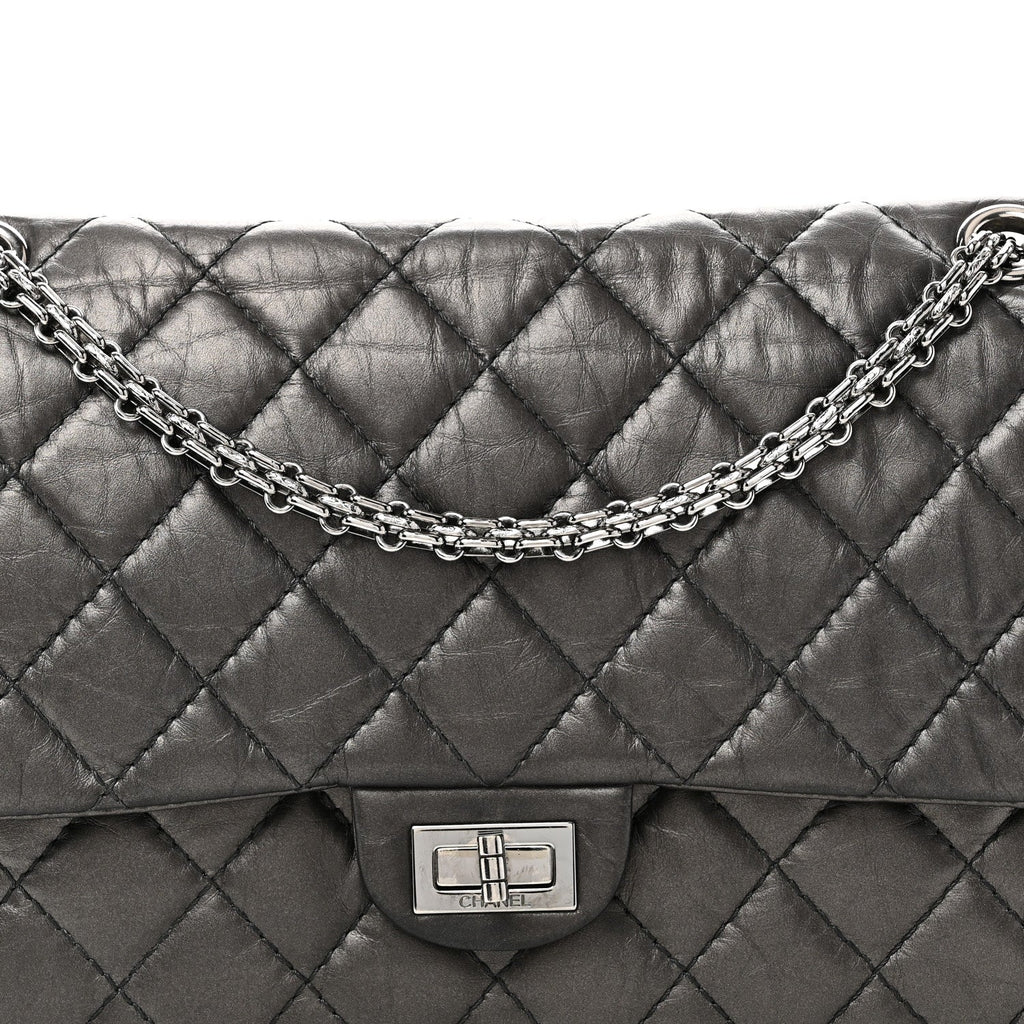 Metallic Aged Calfskin Quilted 2.55 Reissue 226 Flap Dark Grey