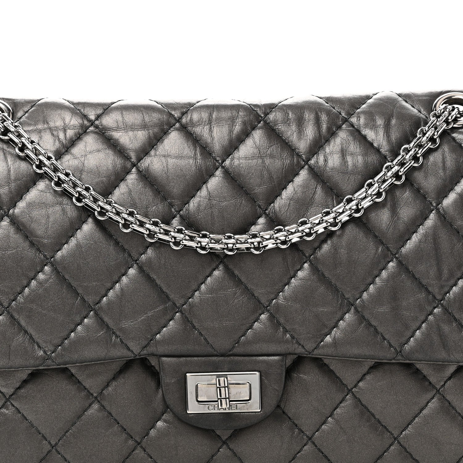 Metallic Aged Calfskin Quilted 2.55 Reissue 226 Flap Dark Grey
