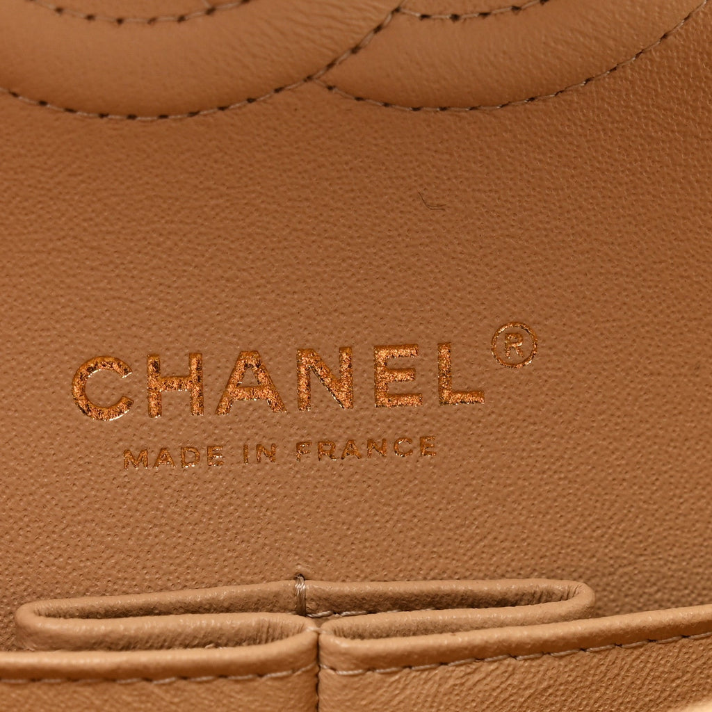 Caviar Quilted Medium Double Flap Beige