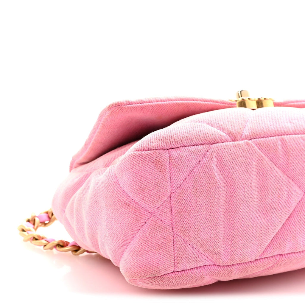 Denim Quilted Medium Chanel 19 Flap Neon Pink