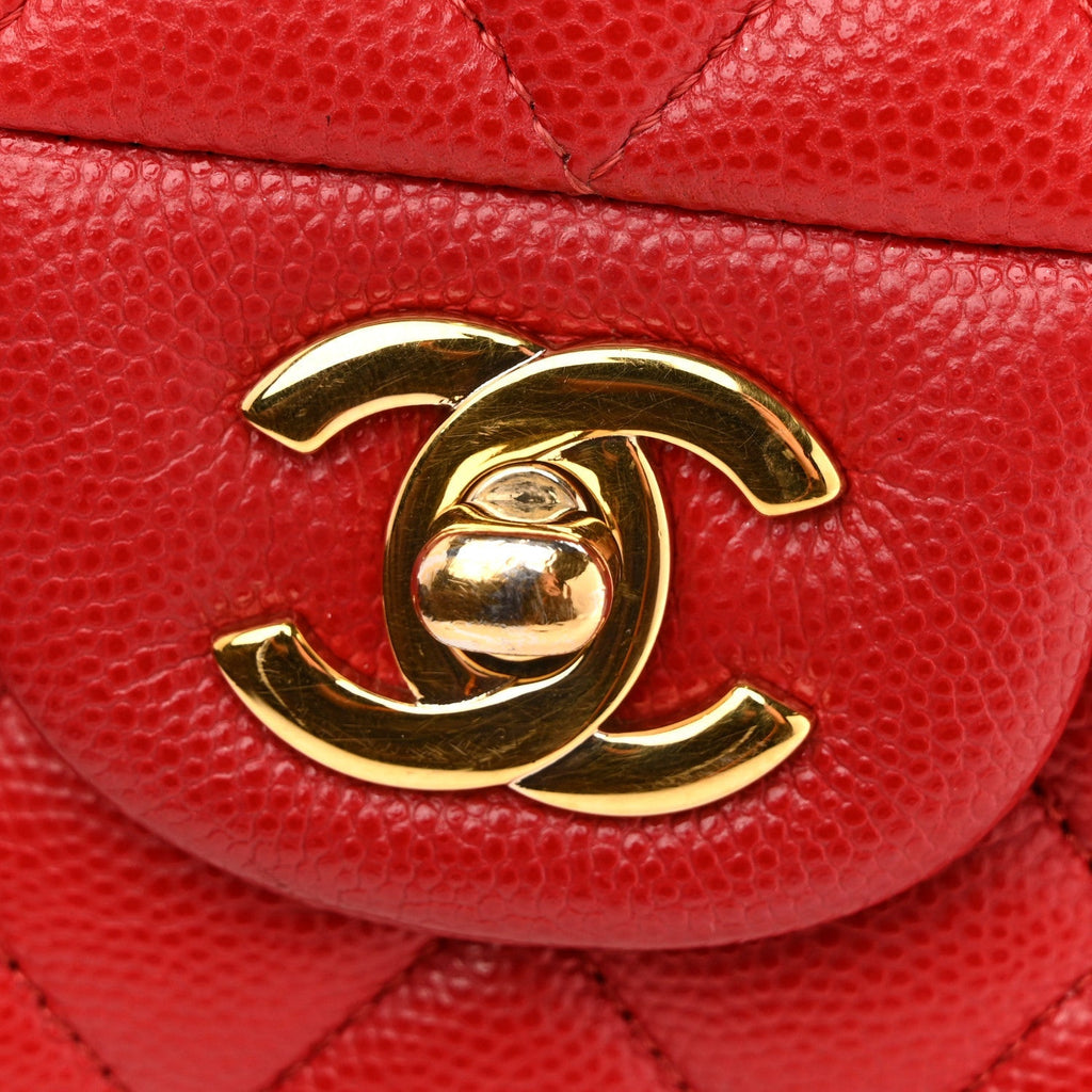 Caviar Quilted Medium Double Flap Red