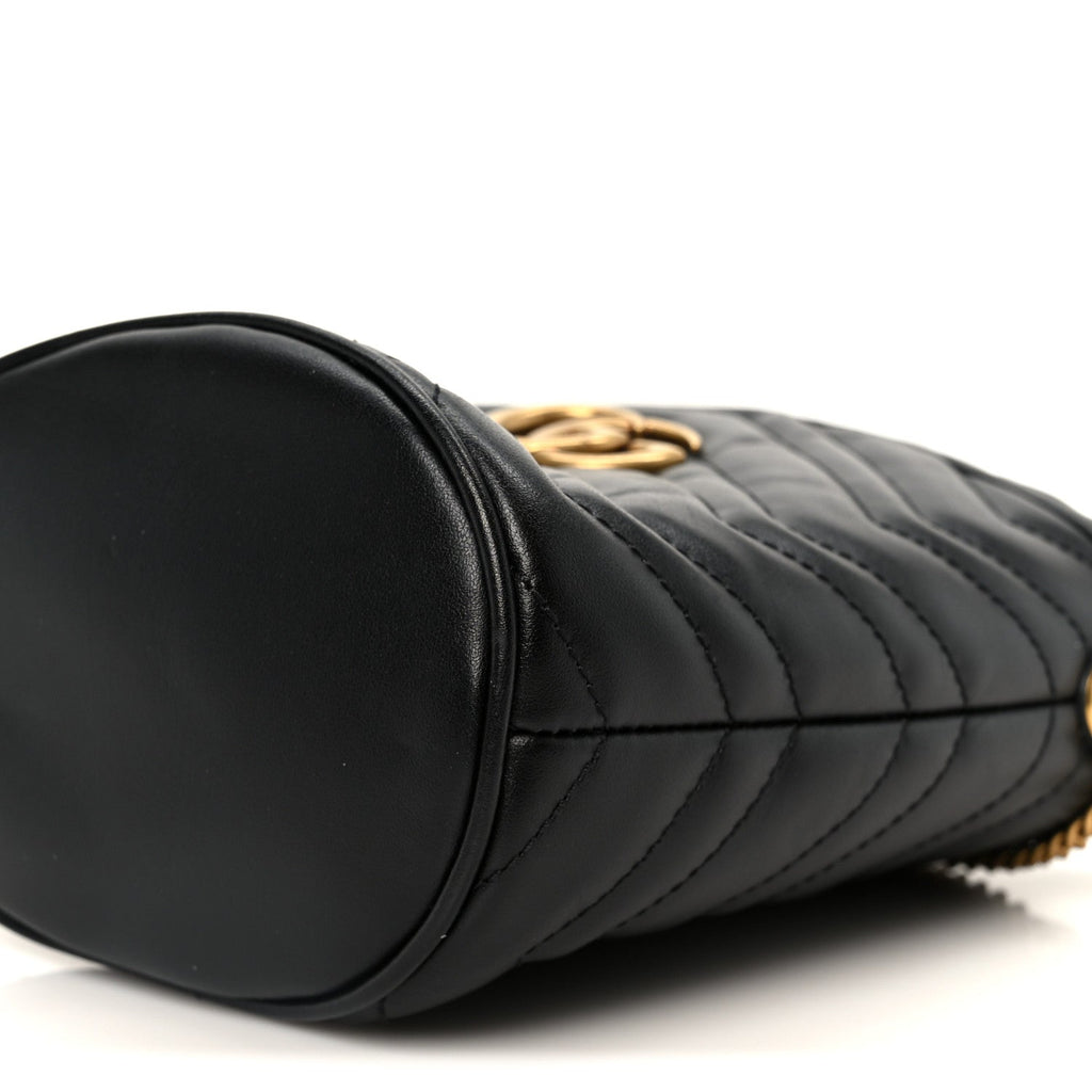 Calfskin Matelasse Mini GG Marmont 2.0 Bucket Bag Black