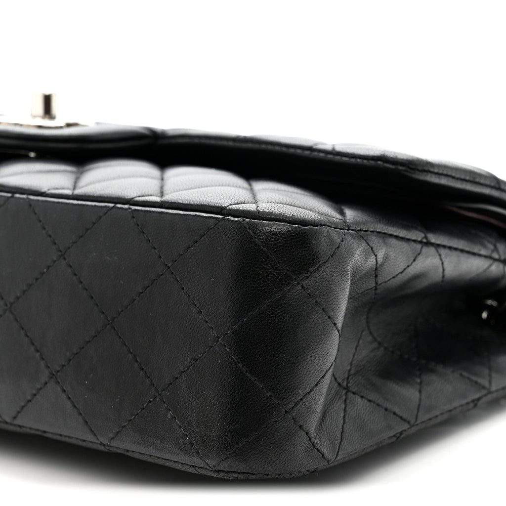 Lambskin Quilted Medium Double Flap Black