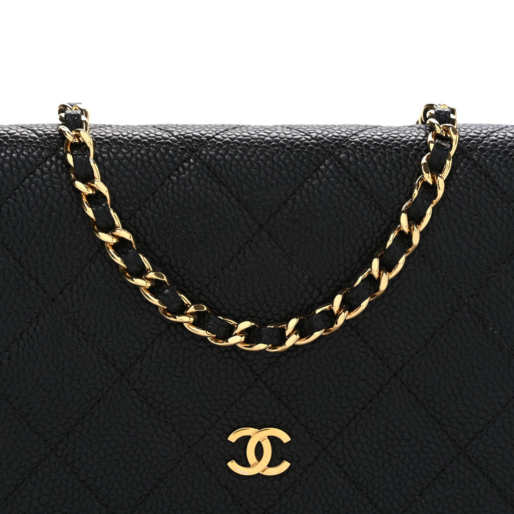 Caviar Quilted Wallet on Chain WOC Black