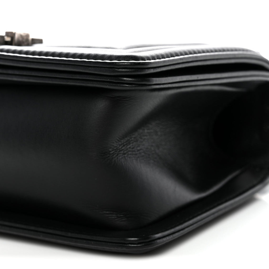 Calfskin Quilted Small Boy Flap Black