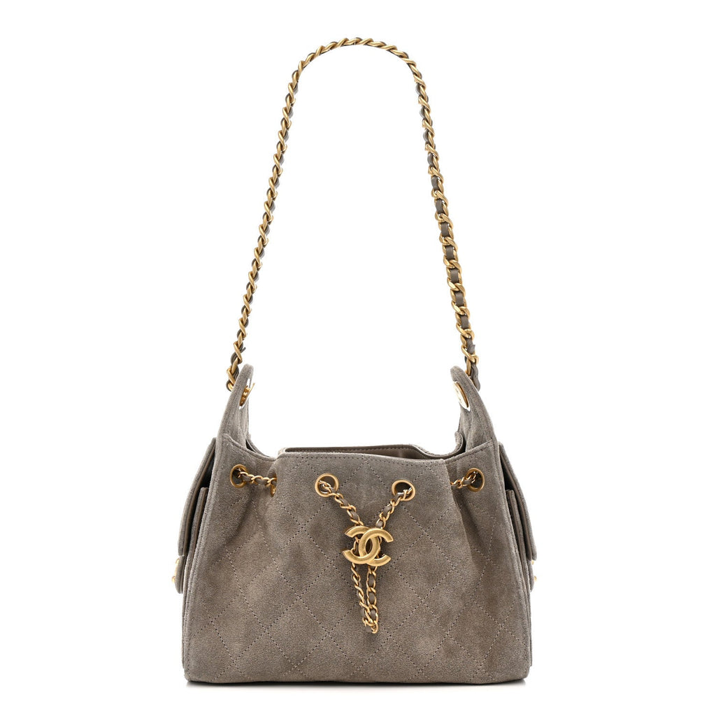 Suede Quilted Mini Chanel 25 Handbag Dark Grey