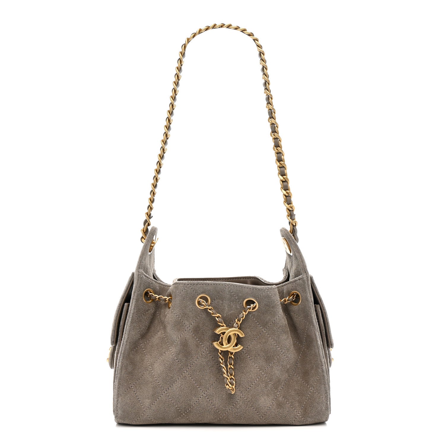 Suede Quilted Mini Chanel 25 Handbag Dark Grey
