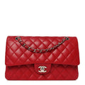 Lambskin Quilted Medium Double Flap Red